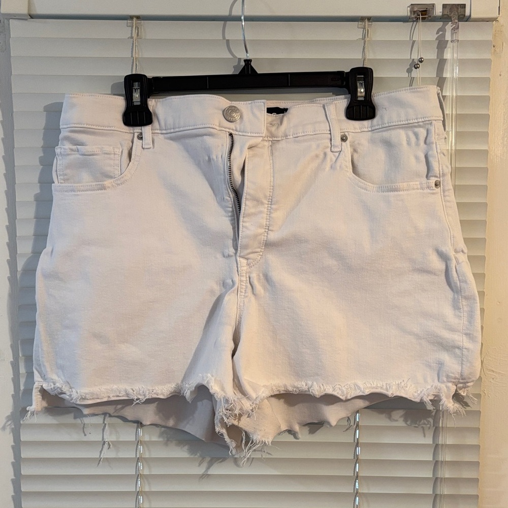 Express Womens Shortie High Rise White Frayed Hem Shorts Sz 14 Boyfriend
